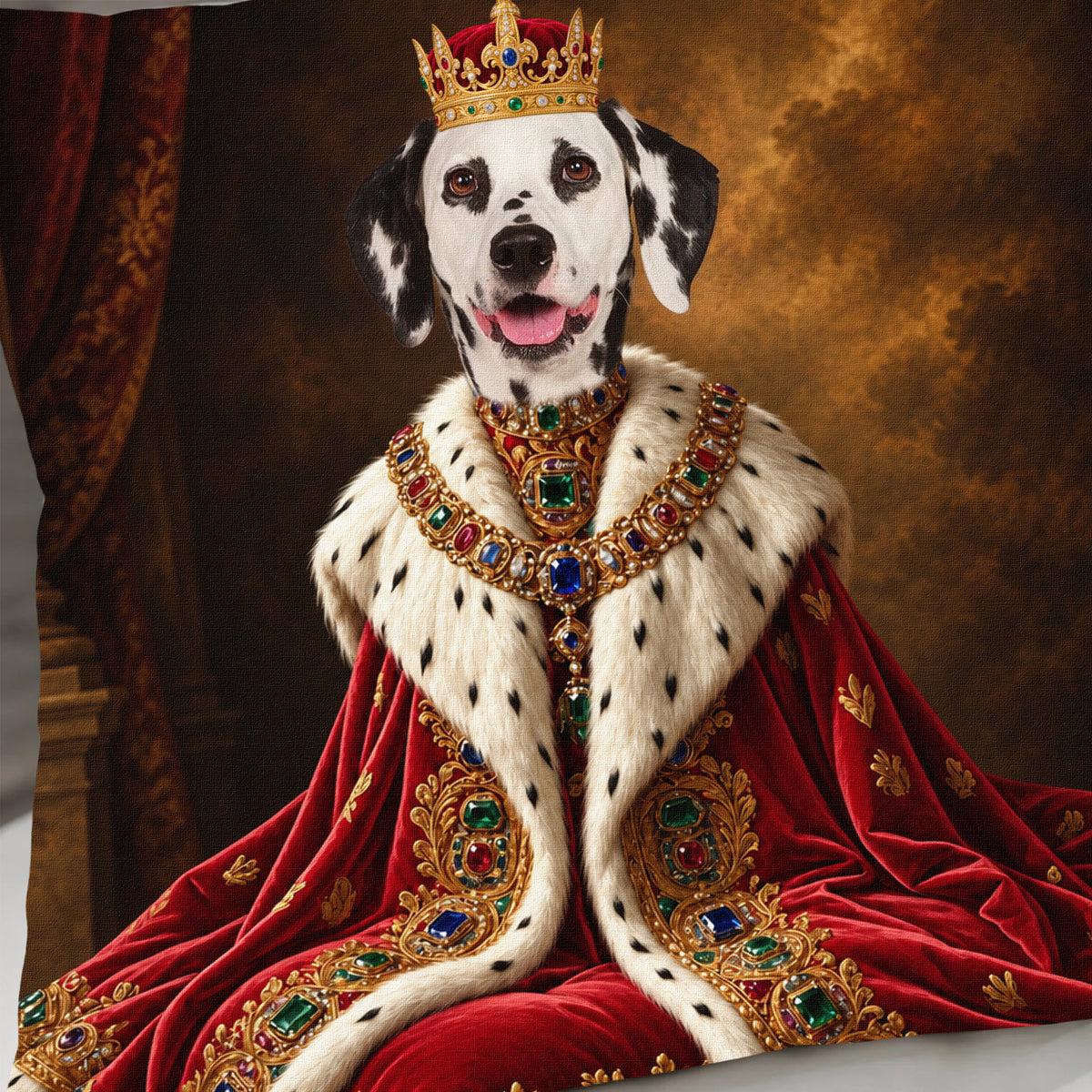 Personalized Royal Pet Portrait Pillow Cover-Custom Pet Photo Cushion-Gift for Dog & Cat Lovers