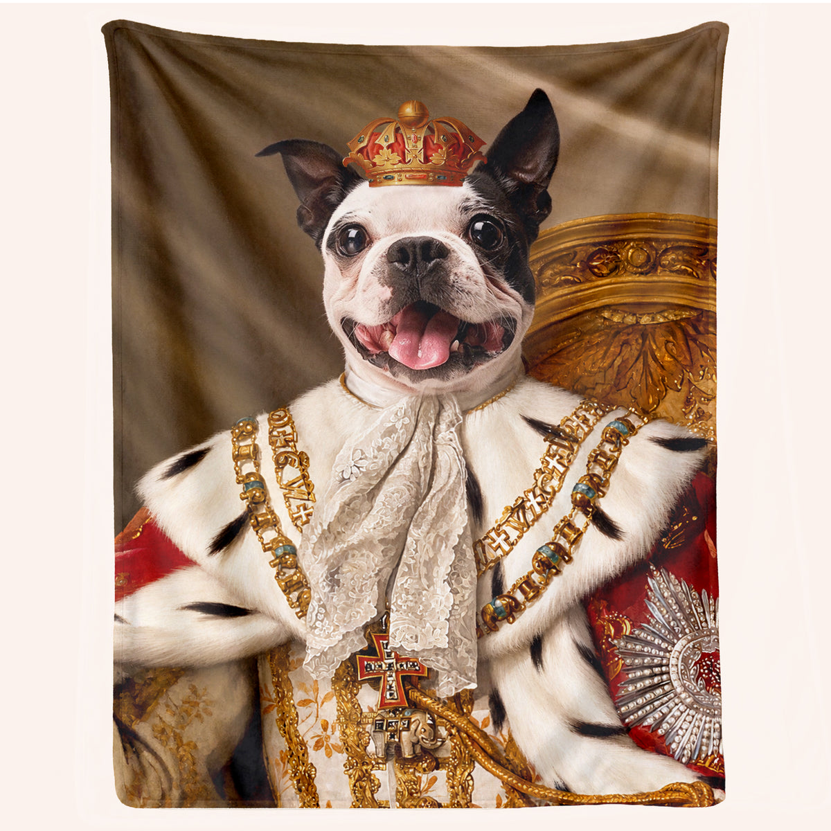 Personalized Pet Blanket – Custom Royal King Dog Portrait | Regal Pet Throw Blanket