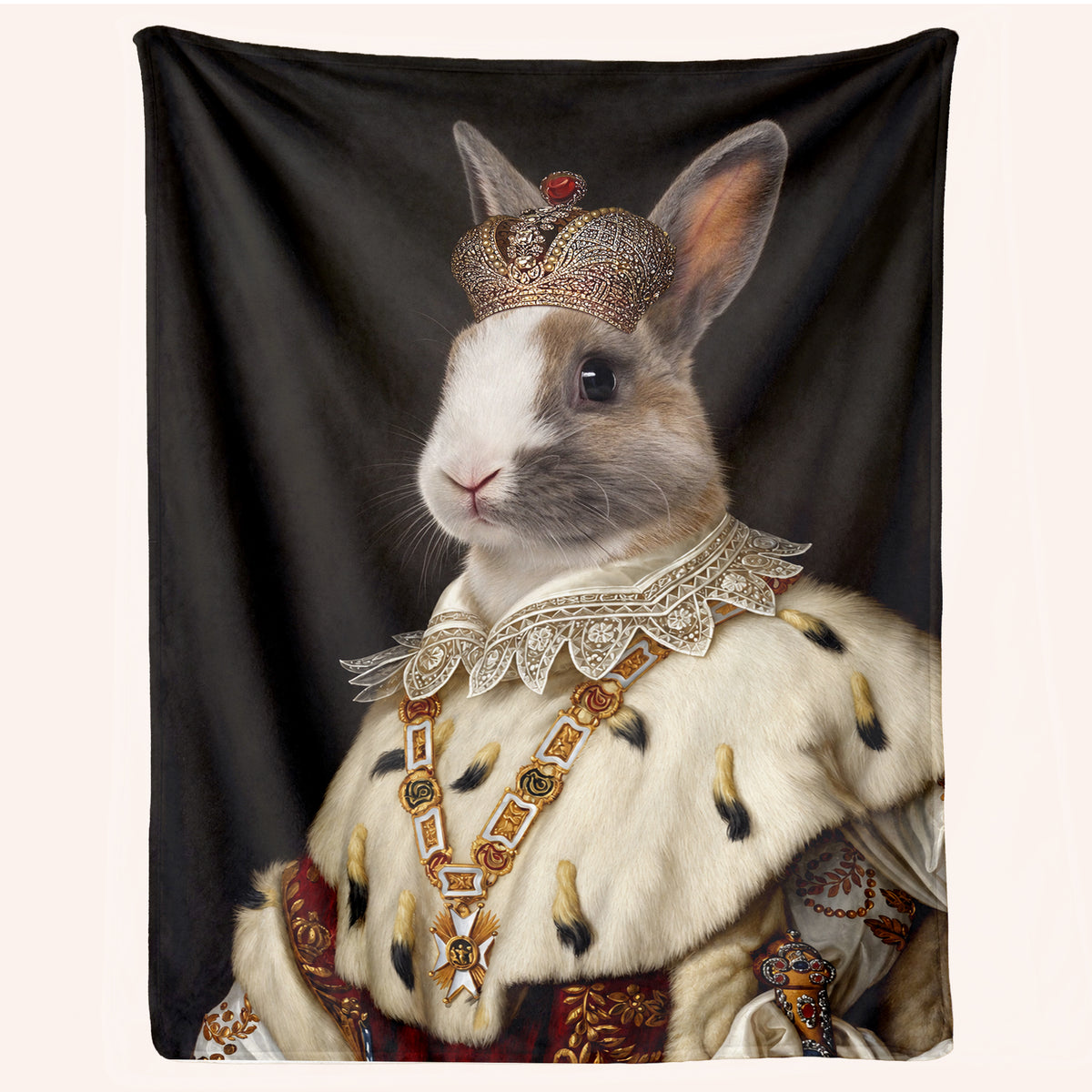 Personalized Rabbit Blanket – Custom Royal Bunny Portrait | Regal Pet Lover Gift
