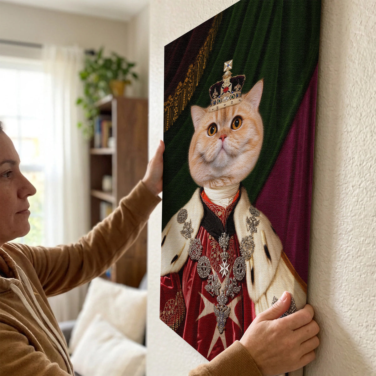 Custom Royal King Cat Portrait Unframed Canvas Print, Personalized Renaissance Pet Wall Art, Unique Pet Lover Gift