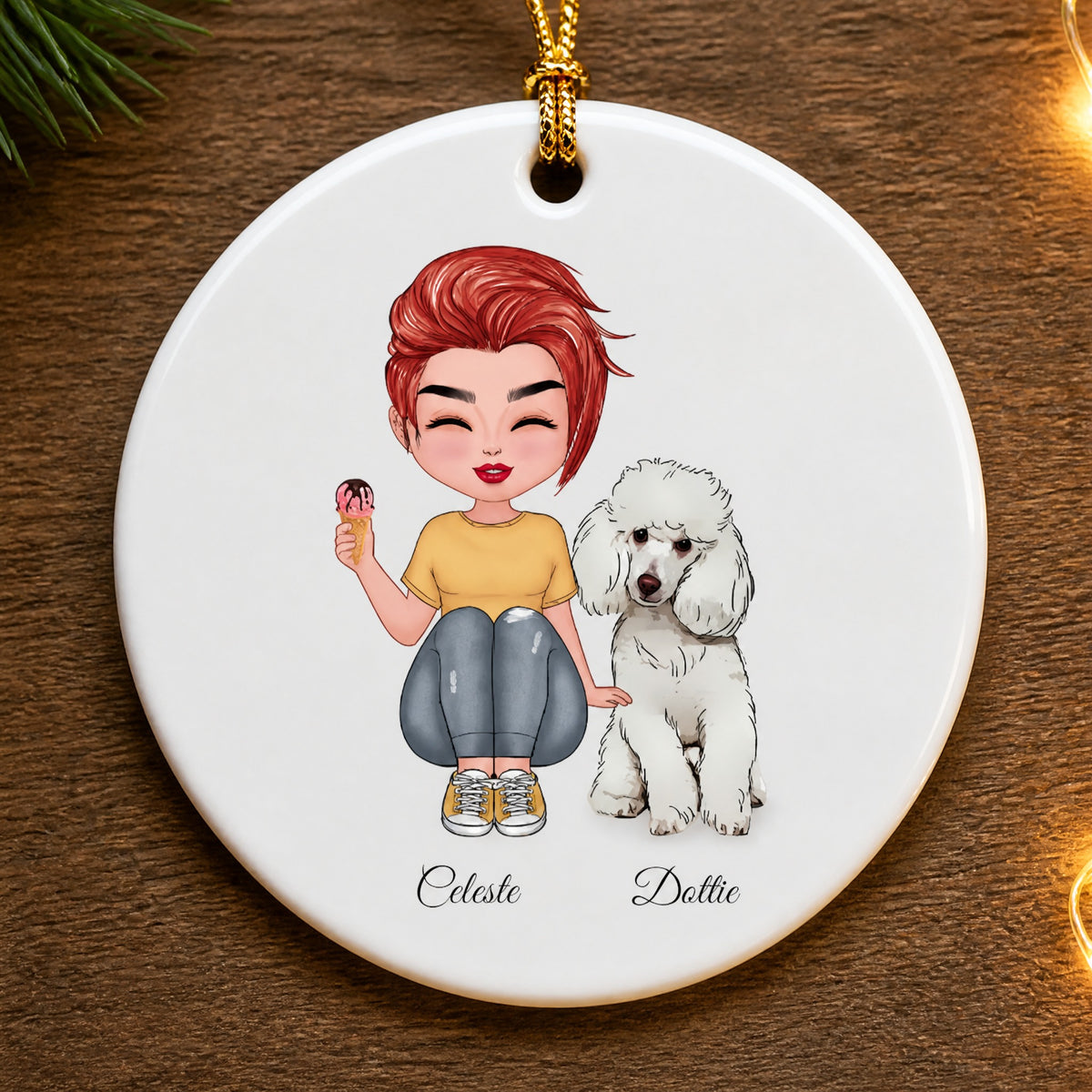 Personalized Girl And Poodle Dog Ceramic Ornament - Custom Christmas Gift For Dog Pet Lover