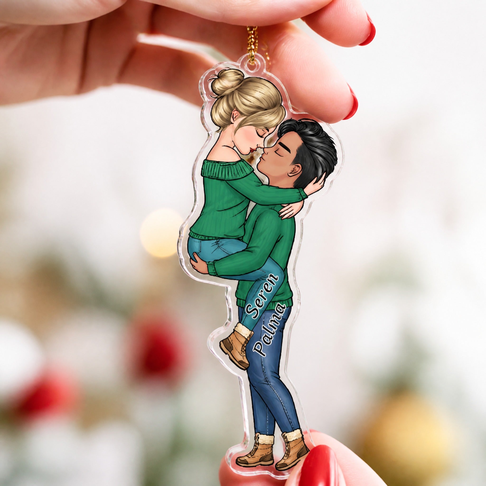 Personalized Couple Kissing Acrylic Ornament - Christmas Gift For Couple, Romantic Lovers Keepsake