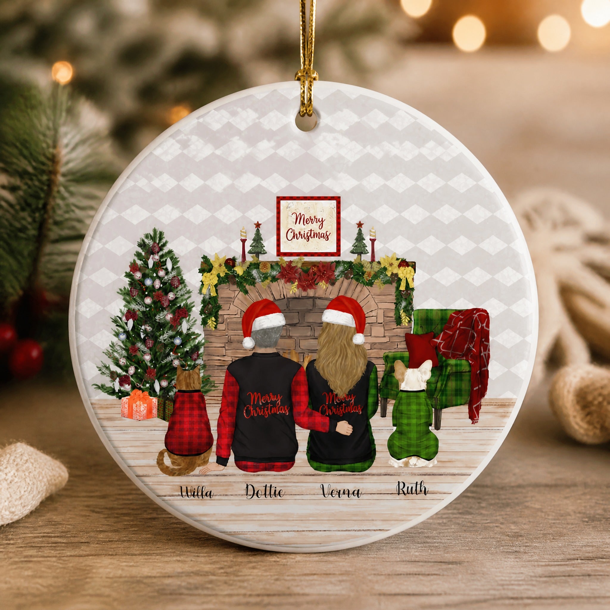 Personalized Family Ceramic Ornament - Christmas Gift For Whole Family With Cats Pet Keepsake