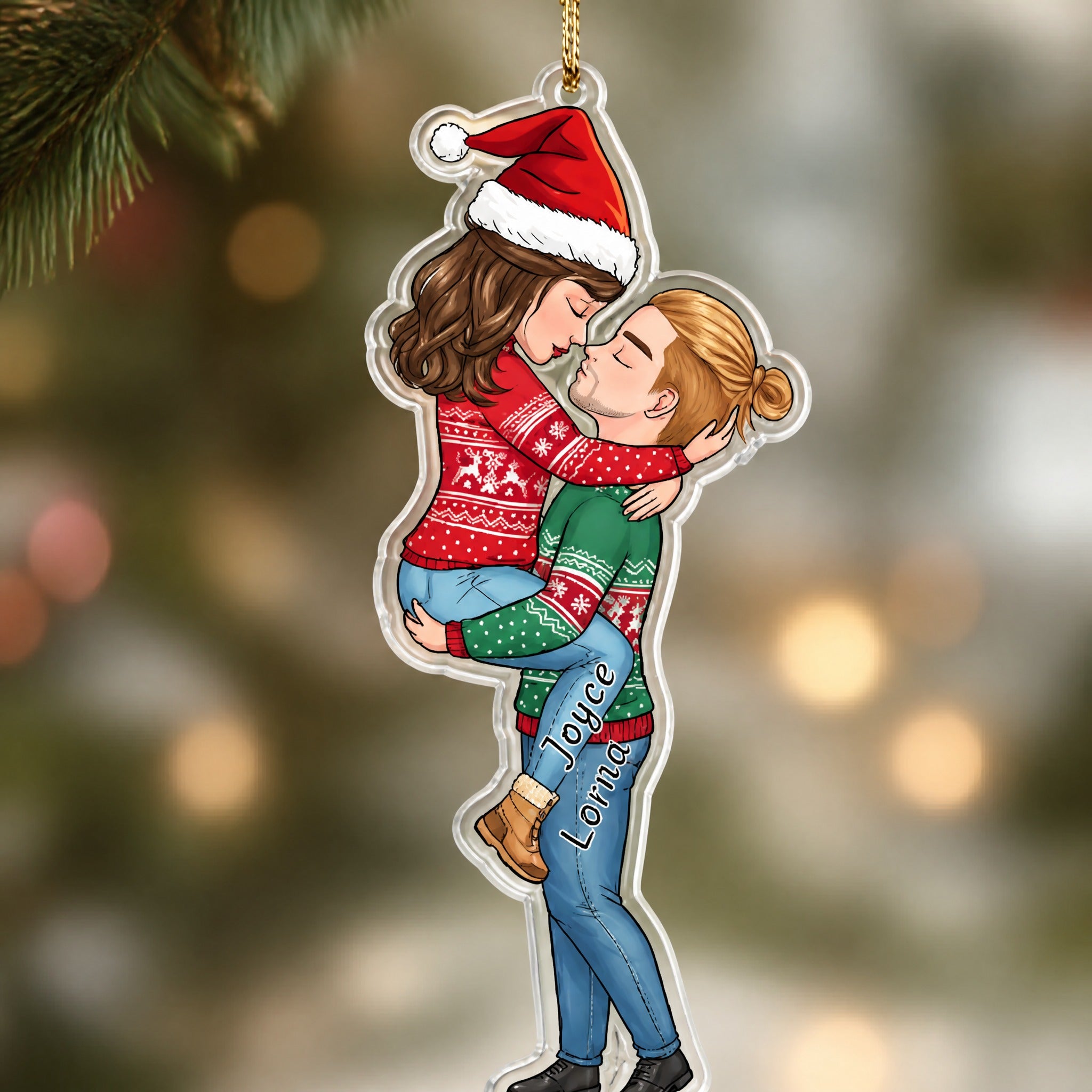 Personalized Couple Kissing Acrylic Ornament - Christmas Gift For Couple, Romantic Lovers Keepsake