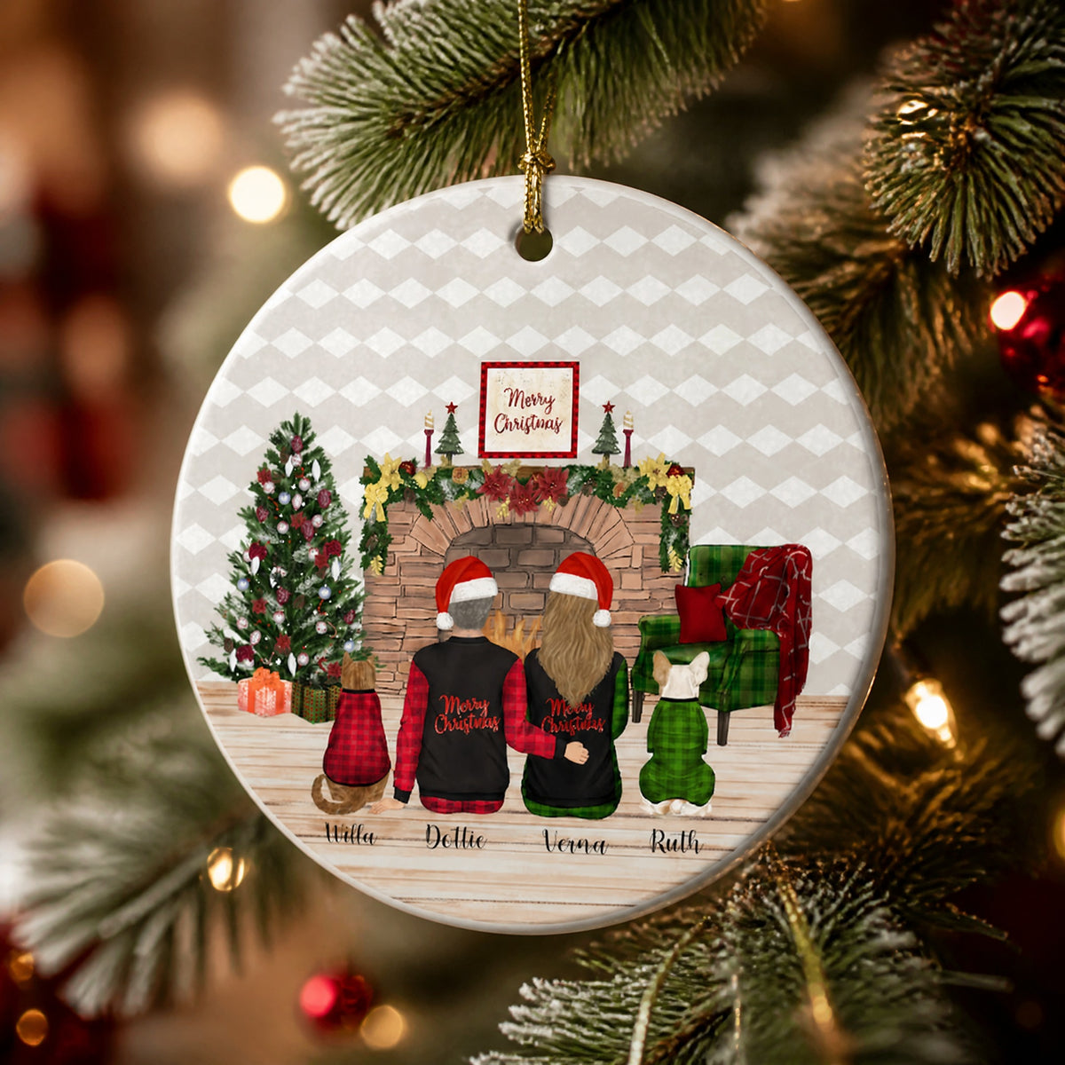 Personalized Family Ceramic Ornament - Christmas Gift For Whole Family With Cats Pet Keepsake