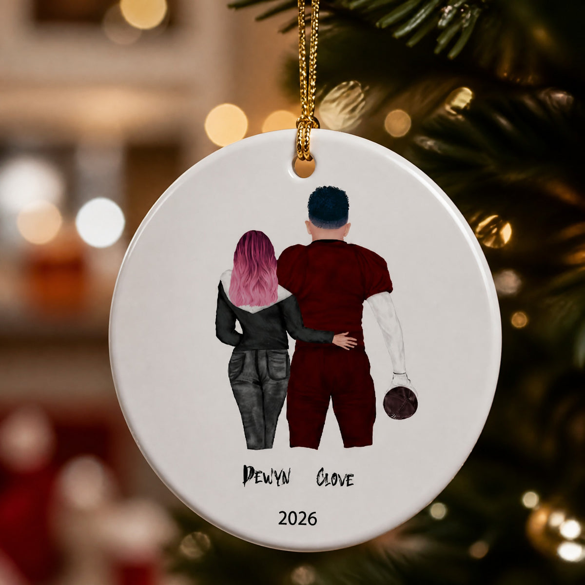 Custom Football Couple Ceramic Ornament - Personalized Christmas Gift For Football Sports Couple Fan