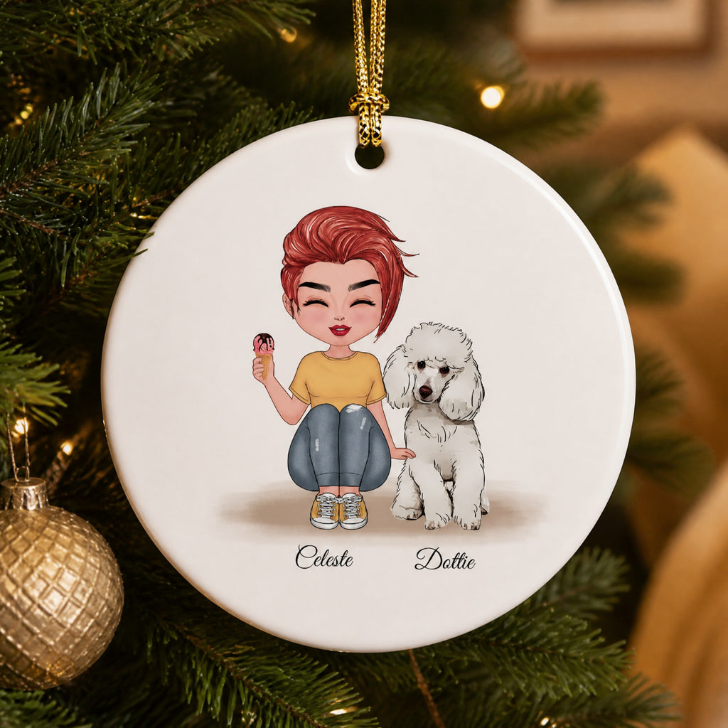 Personalized Girl And Poodle Dog Ceramic Ornament - Custom Christmas Gift For Dog Pet Lover