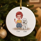 Personalized Girl And Poodle Dog Ceramic Ornament - Custom Christmas Gift For Dog Pet Lover