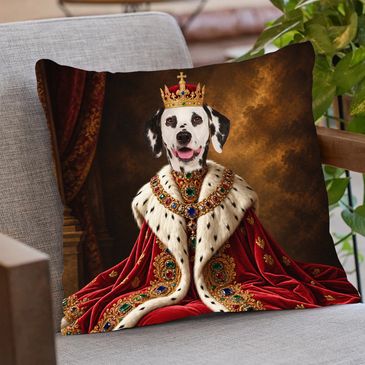 Personalized Royal Pet Portrait Pillow Cover-Custom Pet Photo Cushion-Gift for Dog & Cat Lovers