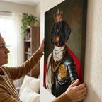 Custom Knight Warrior Pet Portrait Canvas, Personalized Dog Royal Armor Red Cape Unframed Canvas Wall Art, Gift For Pet Lovers