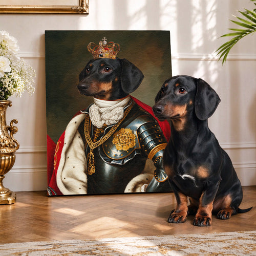 Custom Knight Warrior Pet Portrait Canvas, Personalized Dog Royal Armor Red Cape Unframed Canvas Wall Art, Gift For Pet Lovers