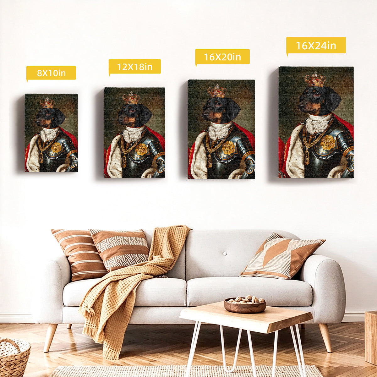 Custom Knight Warrior Pet Portrait Canvas, Personalized Dog Royal Armor Red Cape Unframed Canvas Wall Art, Gift For Pet Lovers