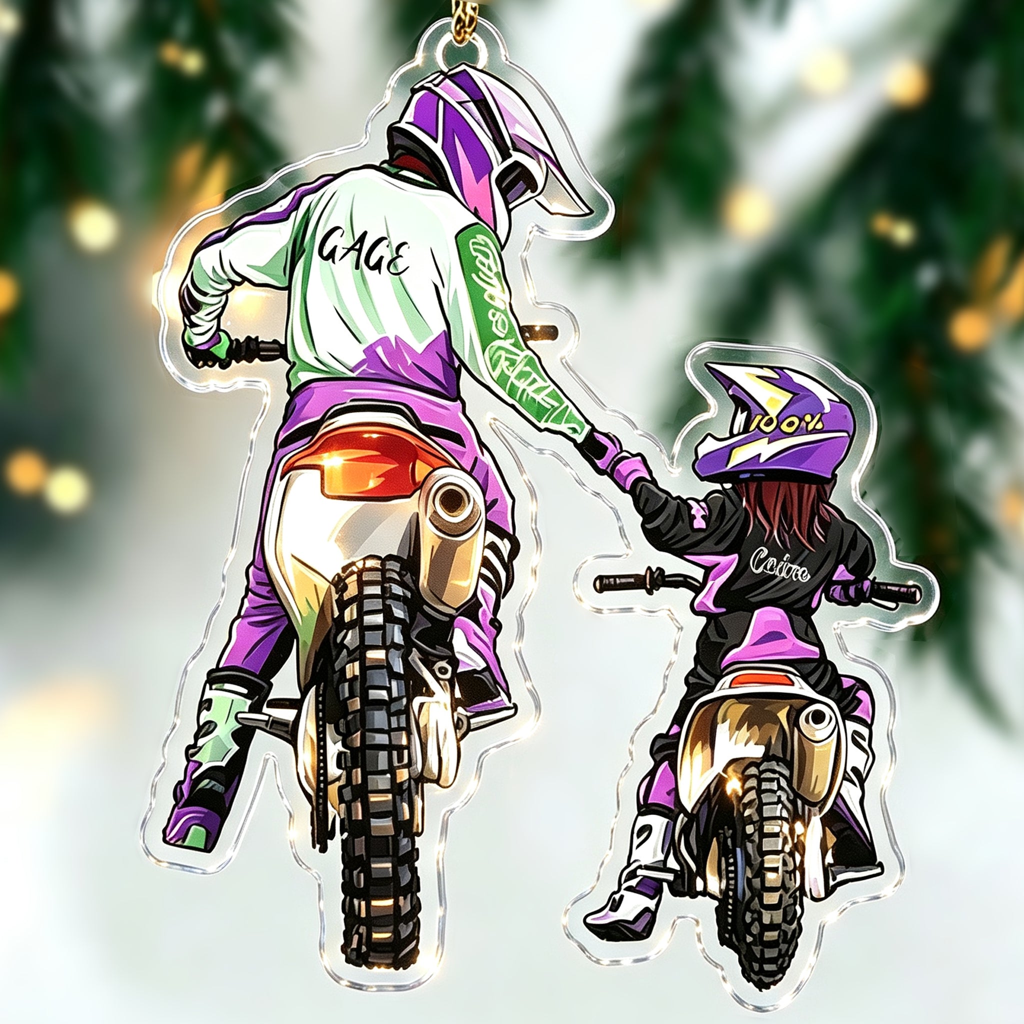 Personalized Christmas Ornament for Motocross Lovers - Dad and Child Dirt Bike Gift