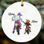 Personalized Ceramic Christmas Ornament - Motocross Dad And Son Gift - Ride Together, Forever