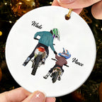 Personalized Ceramic Christmas Ornament - Motocross Dad And Son Gift - Ride Together, Forever