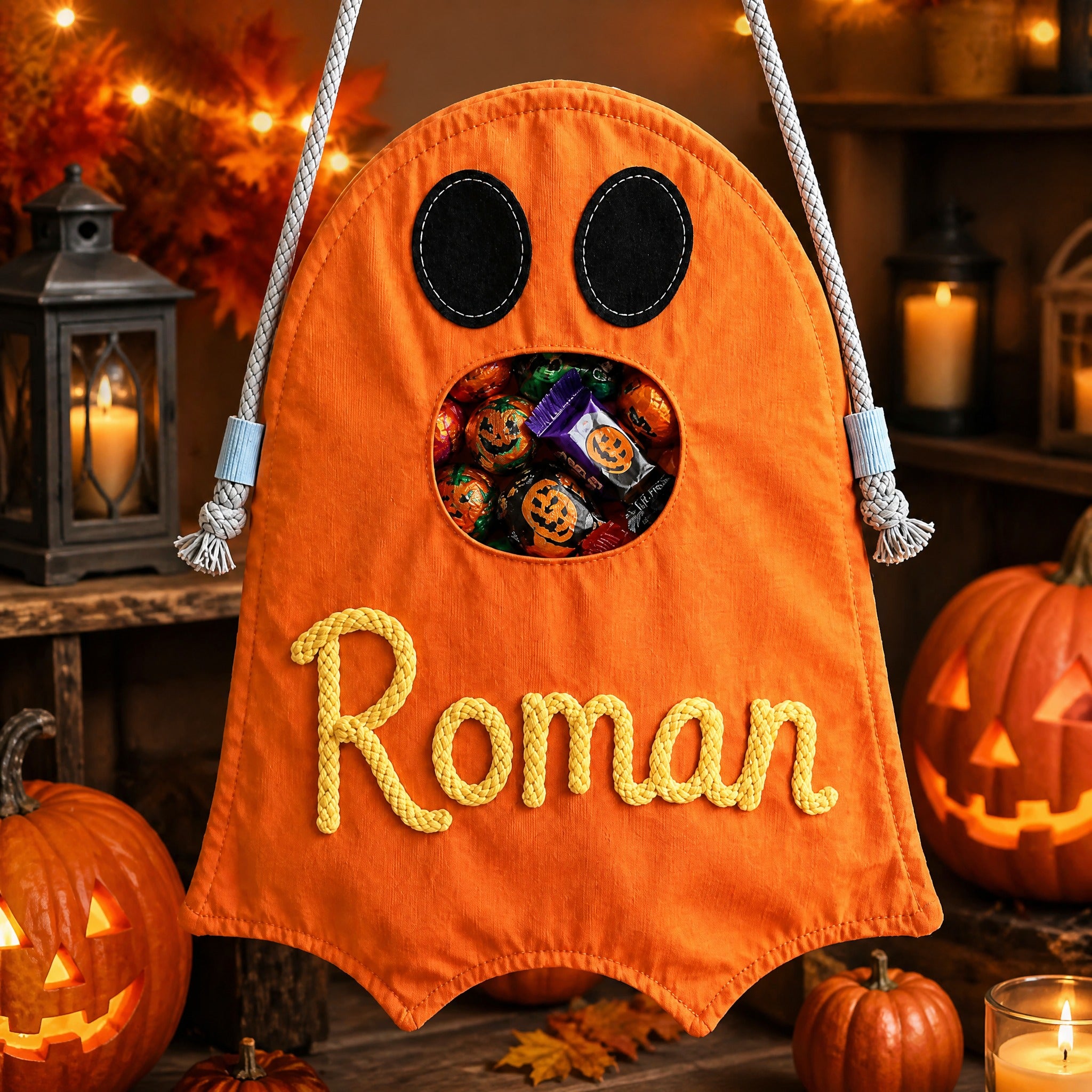 Personalized Halloween Ghost Bag-Trick-or-Treat Canvas Tote Bag for Kids