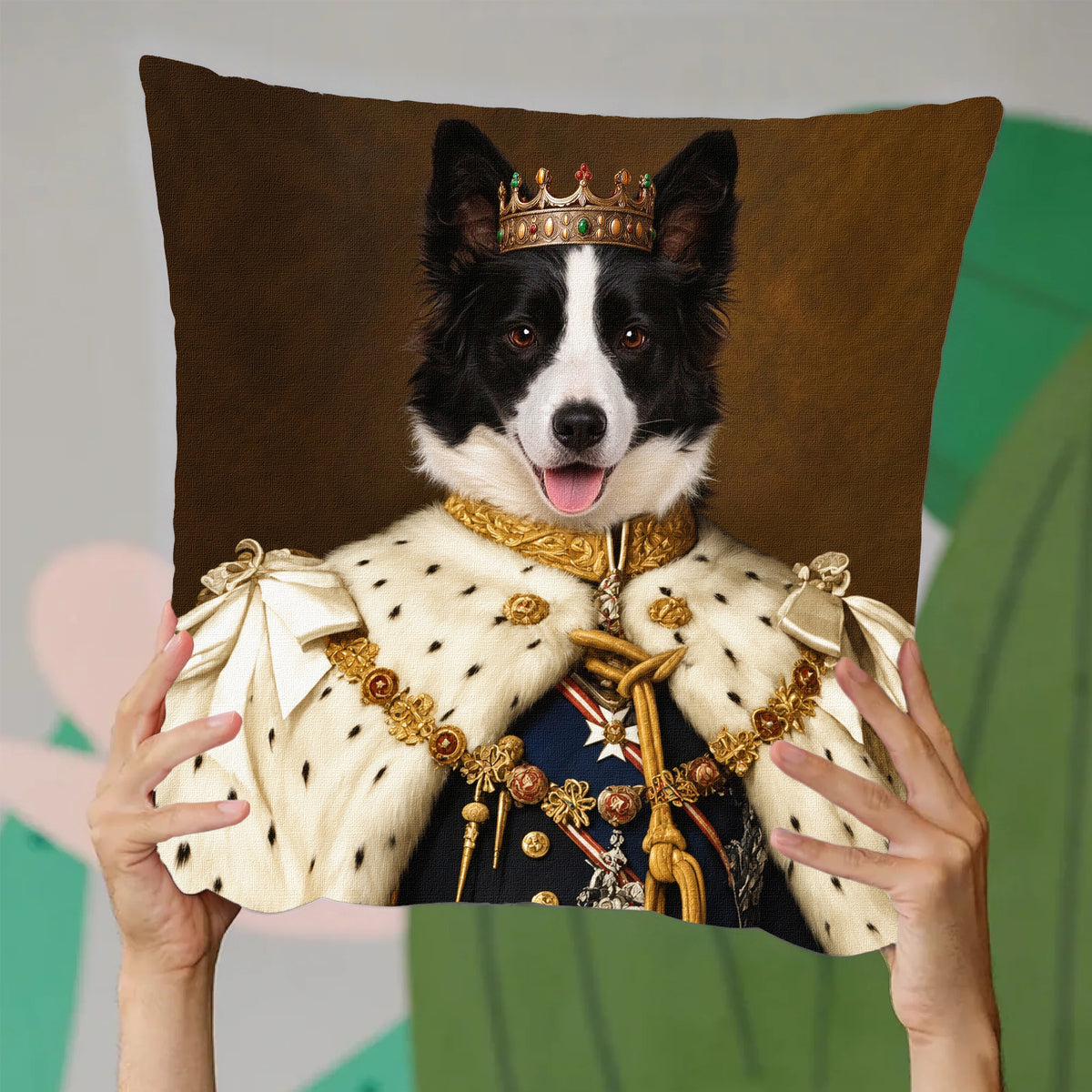 Custom Royal Pet Portrait Pillow Cover – Personalized Renaissance Dog & Cat Cushion Case