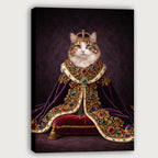 Custom Royal Queen Cat Portrait Canvas, Personalized Pet Purple Velvet Jeweled Cloak Unframed Canvas Wall Decor, Gift For Pet Lovers
