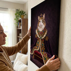 Custom Royal Queen Cat Portrait Canvas, Personalized Pet Purple Velvet Jeweled Cloak Unframed Canvas Wall Decor, Gift For Pet Lovers