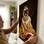 Custom Royal King Dog Portrait Canvas, Personalized Pet Golden Jeweled Coronation Robe Unframed Canvas Wall Decor