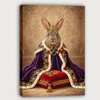 Custom Royal Queen Rabbit Portrait Canvas, Personalized Pet Purple Velvet Jeweled Coronation Cloak Unframed Canvas Wall Art