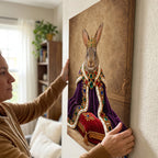 Custom Royal Queen Rabbit Portrait Canvas, Personalized Pet Purple Velvet Jeweled Coronation Cloak Unframed Canvas Wall Art