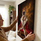 Custom Royal Monarch Cat Portrait Canvas, Personalized Pet Red Velvet Jeweled Coronation Robe Unframed Canvas Wall Art, Pet Owner Gift