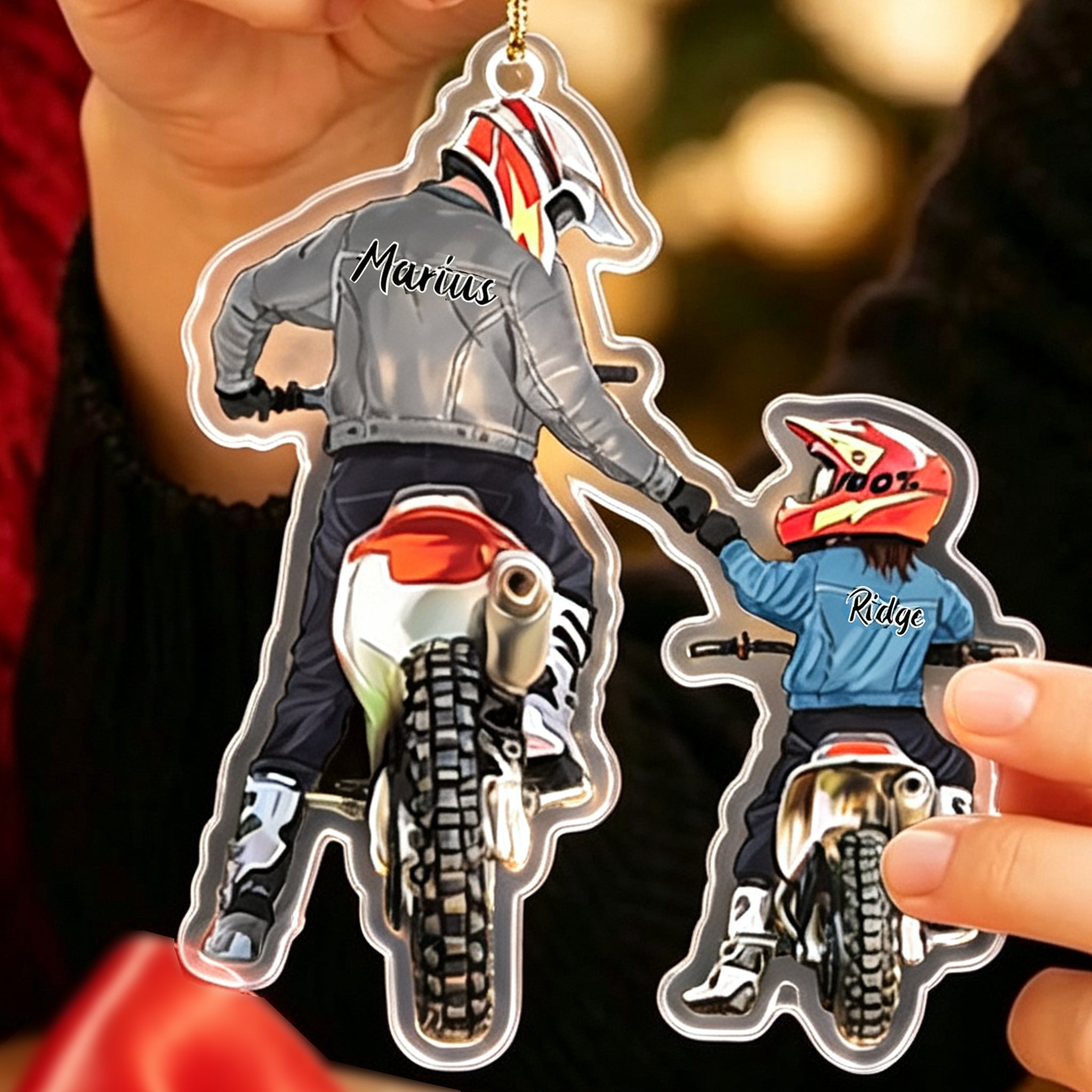 Personalized Christmas Ornament for Motocross Lovers - Dad and Child Dirt Bike Gift