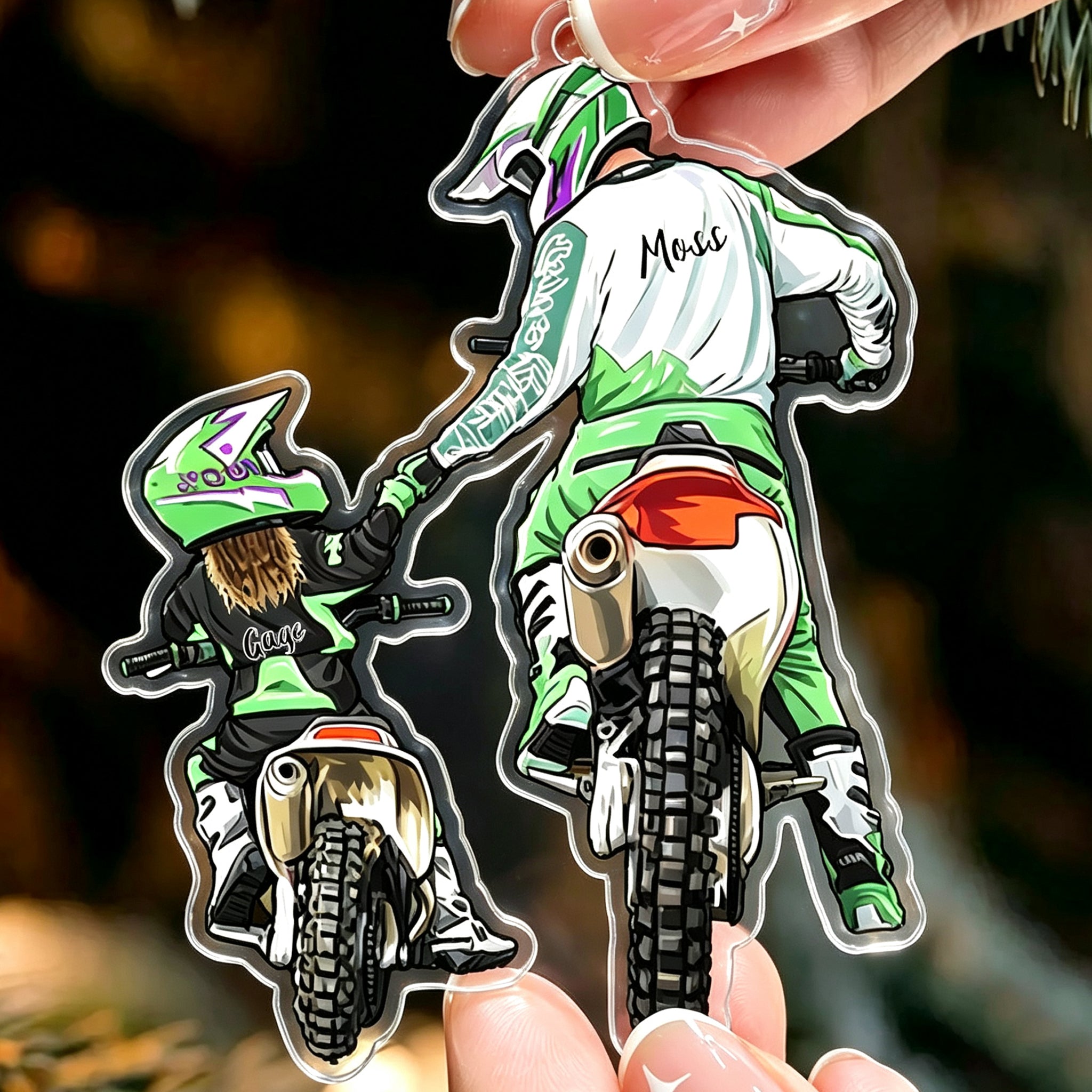Personalized Christmas Ornament for Motocross Lovers - Dad and Child Dirt Bike Gift