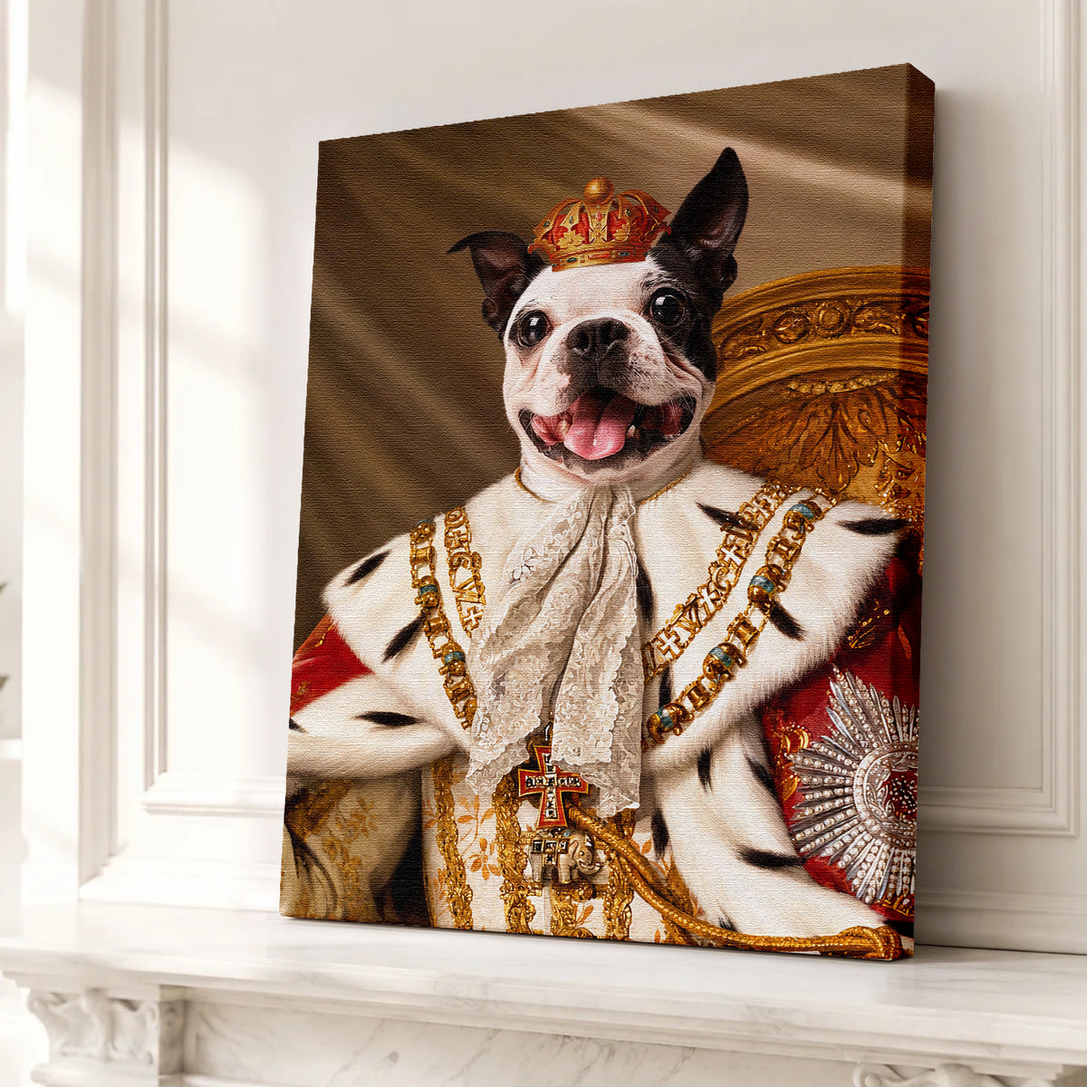 Custom Royal King Pet Portrait Canvas, Personalized Dog Renaissance Royal Robe Unframed Canvas Wall Art, Pet Lover Gift