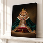 Custom Royal King Rabbit Portrait Canvas, Personalized Pet Green Velvet Jeweled Cape Unframed Canvas Wall Art