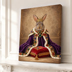 Custom Royal Queen Rabbit Portrait Canvas, Personalized Pet Purple Velvet Jeweled Coronation Cloak Unframed Canvas Wall Art