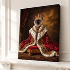 Custom Royal Monarch Cat Portrait Canvas, Personalized Pet Red Velvet Jeweled Coronation Robe Unframed Canvas Wall Art, Pet Owner Gift