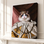 Custom Royal King Cat Portrait Canvas, Personalized Pet Renaissance Ermine Robe Unframed Canvas Wall Art