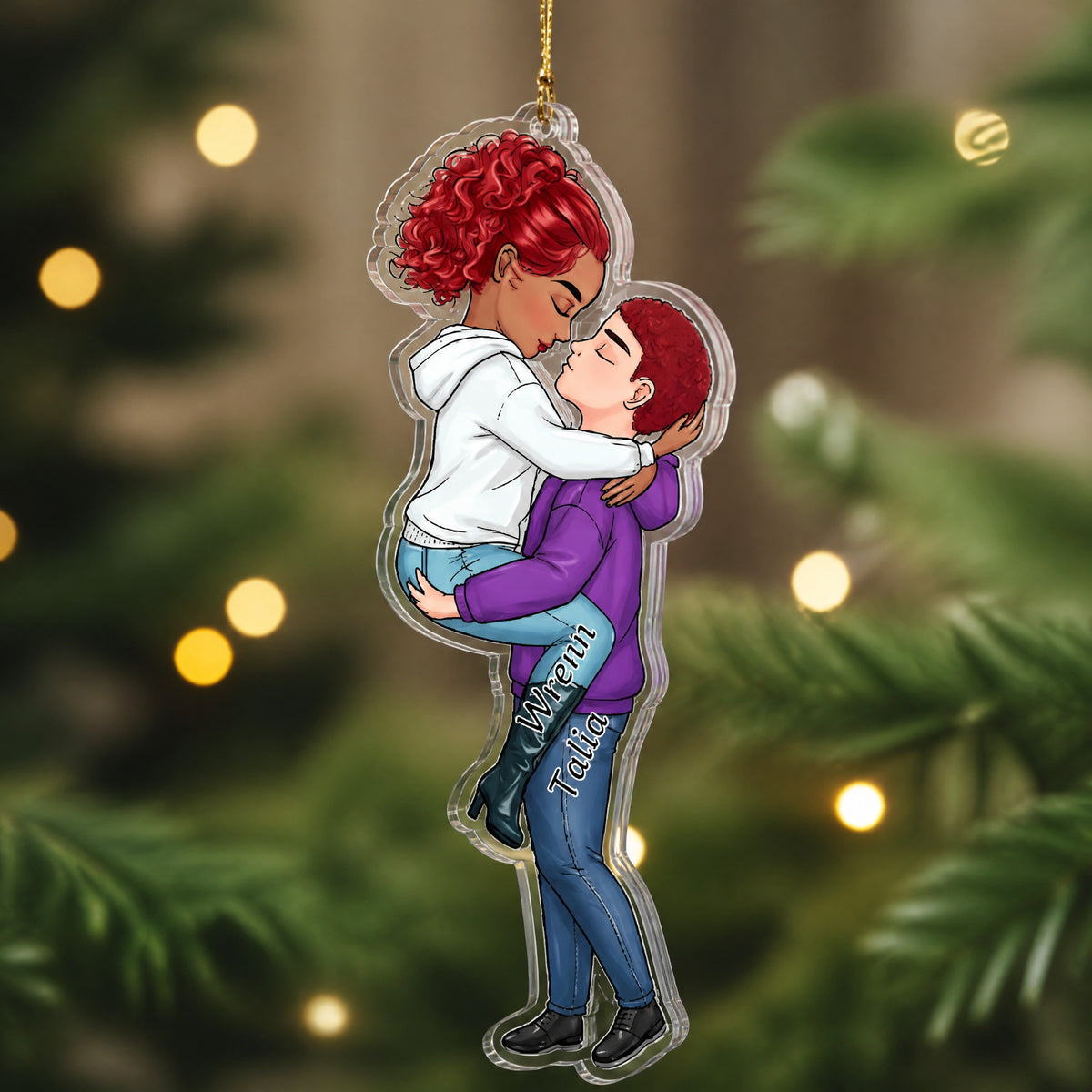 Personalized Couple Kissing Acrylic Ornament - Christmas Gift For Couple, Romantic Lovers Keepsake