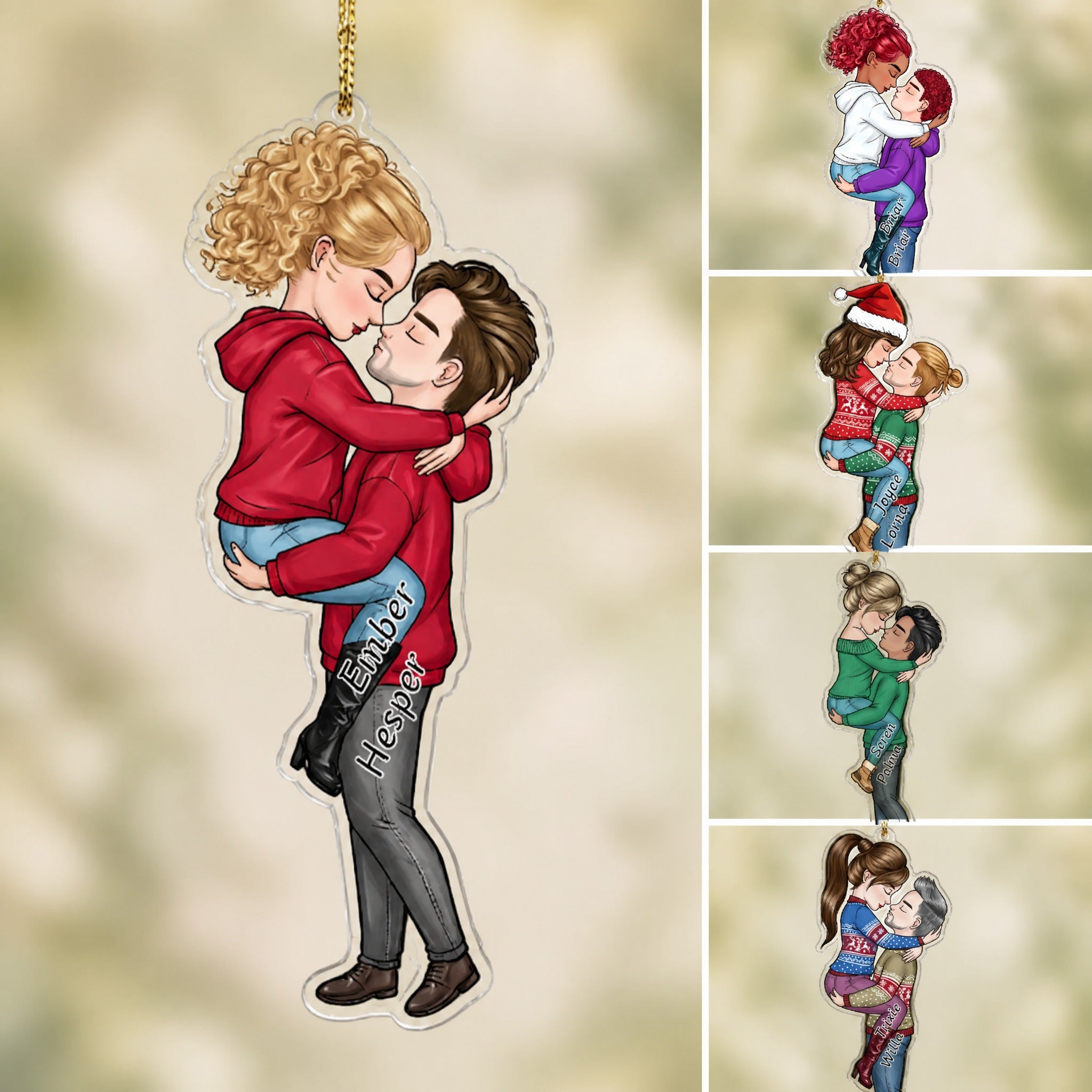 Personalized Couple Kissing Acrylic Ornament - Christmas Gift For Couple, Romantic Lovers Keepsake
