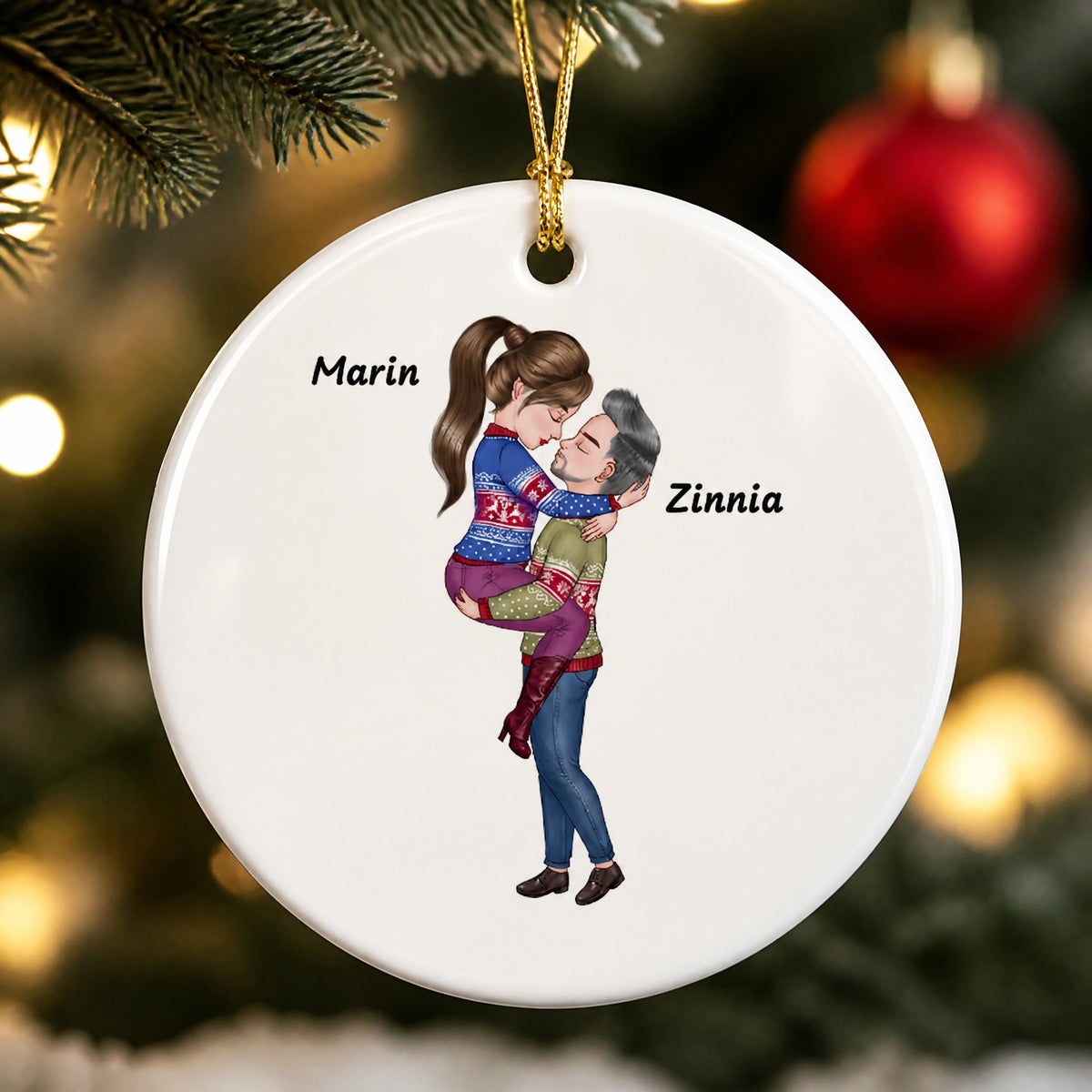 Custom  Kissing Couple Ceramic Ornament - Personalized Christmas Gift For Romantic Couple Anniversary Gift