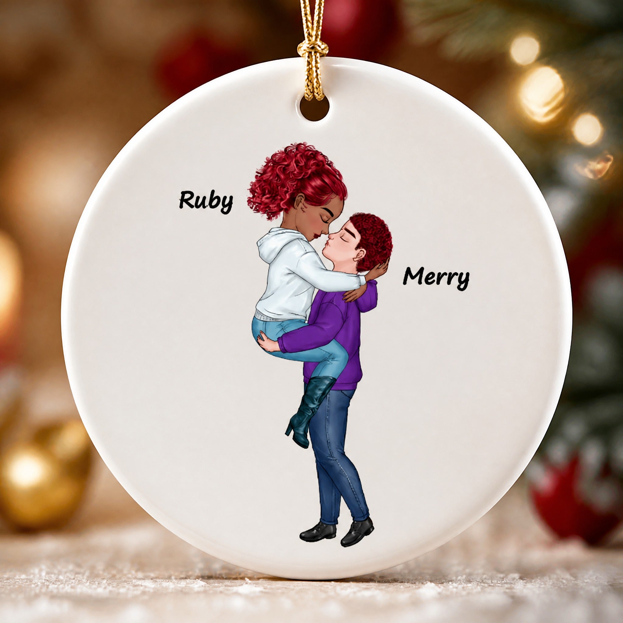 Custom  Kissing Couple Ceramic Ornament - Personalized Christmas Gift For Romantic Couple Anniversary Gift