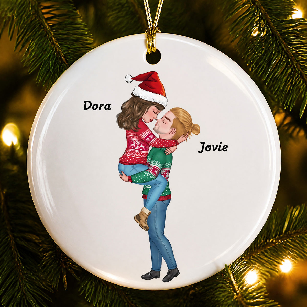 Custom  Kissing Couple Ceramic Ornament - Personalized Christmas Gift For Romantic Couple Anniversary Gift