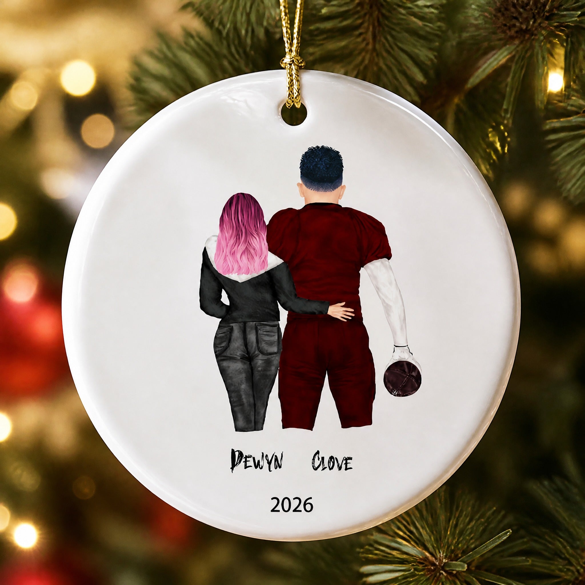 Custom Football Couple Ceramic Ornament - Personalized Christmas Gift For Football Sports Couple Fan