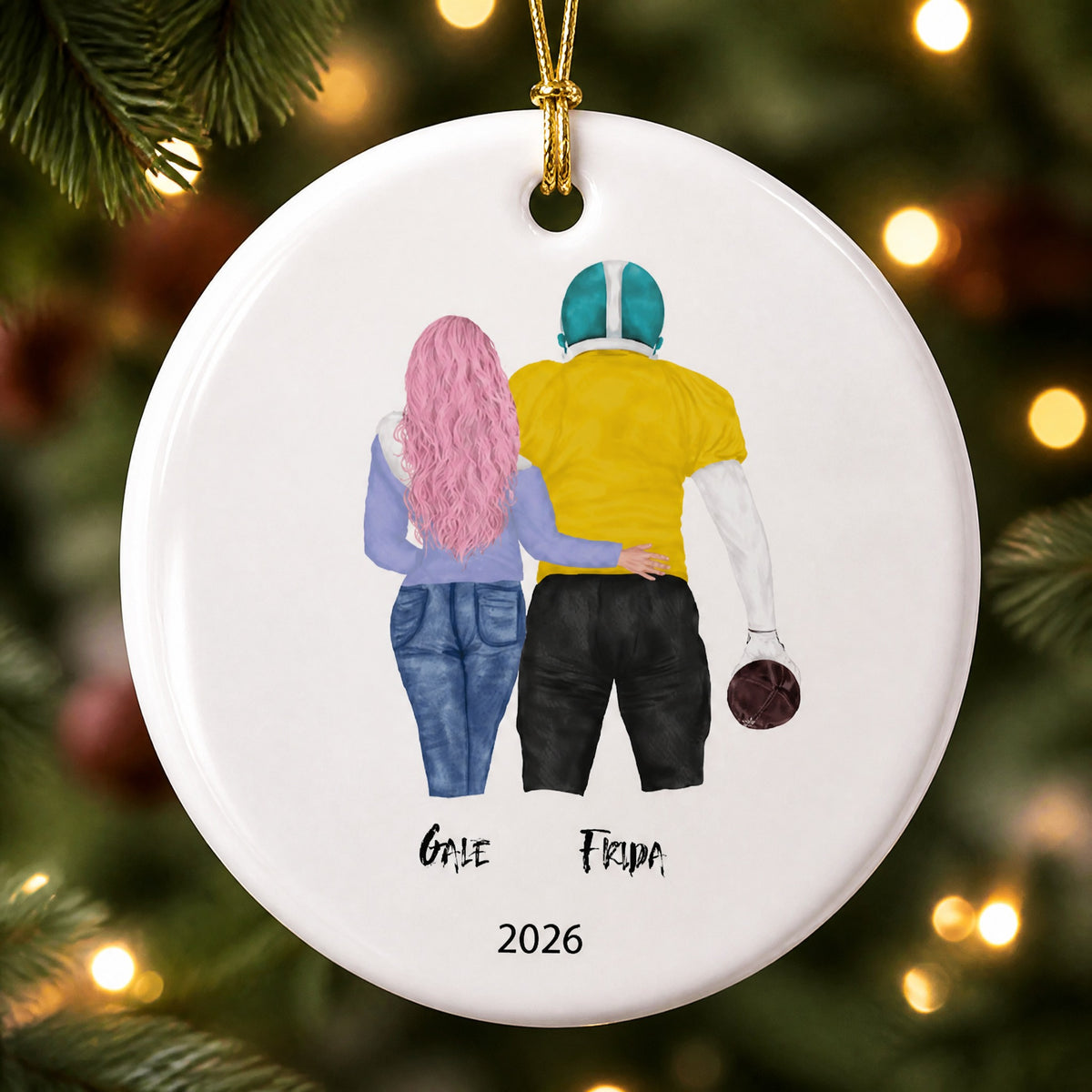 Custom Football Couple Ceramic Ornament - Personalized Christmas Gift For Football Sports Couple Fan