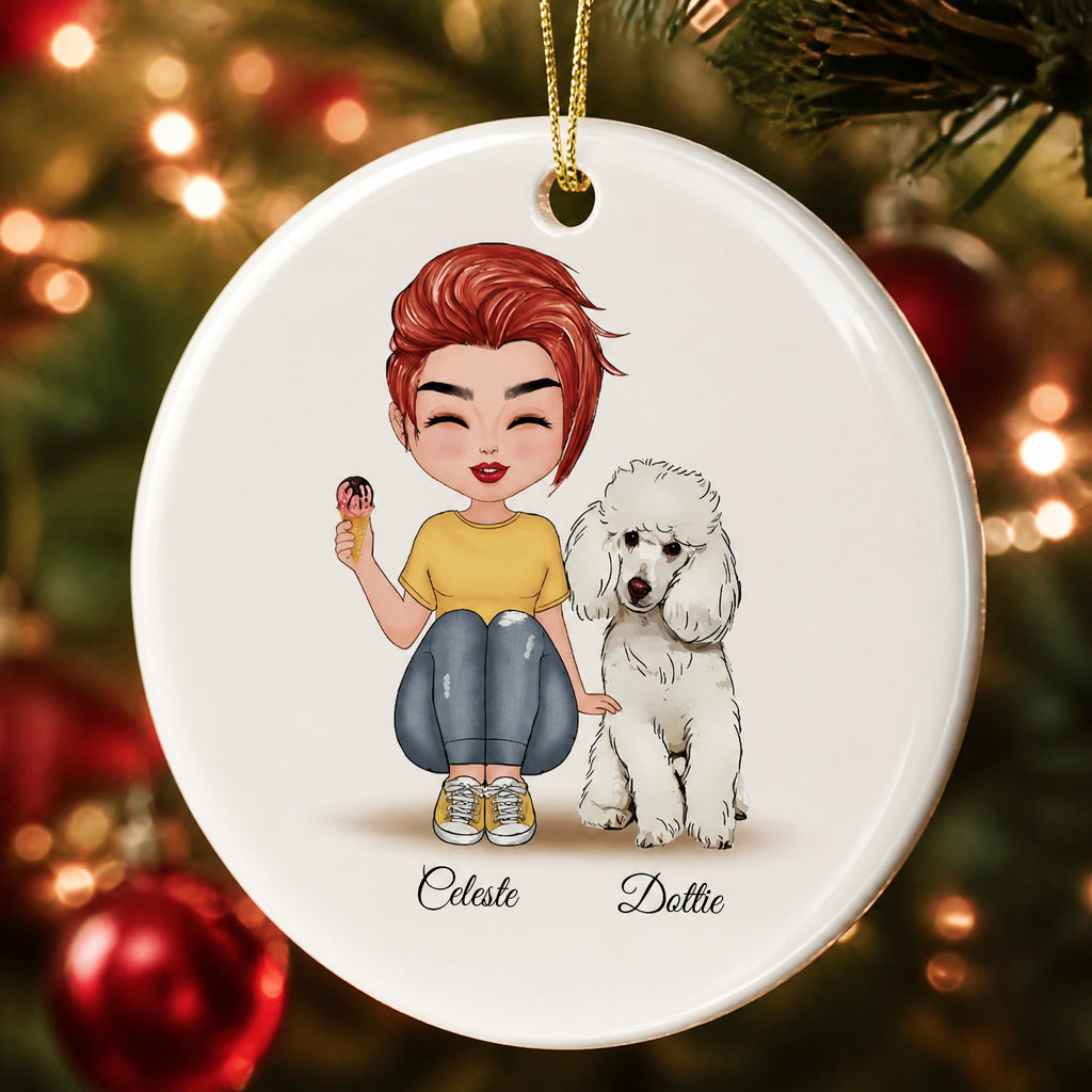 Personalized Girl And Poodle Dog Ceramic Ornament - Custom Christmas Gift For Dog Pet Lover