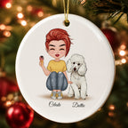 Personalized Girl And Poodle Dog Ceramic Ornament - Custom Christmas Gift For Dog Pet Lover