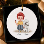 Personalized Girl And Poodle Dog Ceramic Ornament - Custom Christmas Gift For Dog Pet Lover