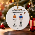 Custom Dad And Son Ceramic Ornament - Personalized Christmas Gift For Proud Baseball Family