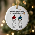 Custom Dad And Son Ceramic Ornament - Personalized Christmas Gift For Proud Baseball Family