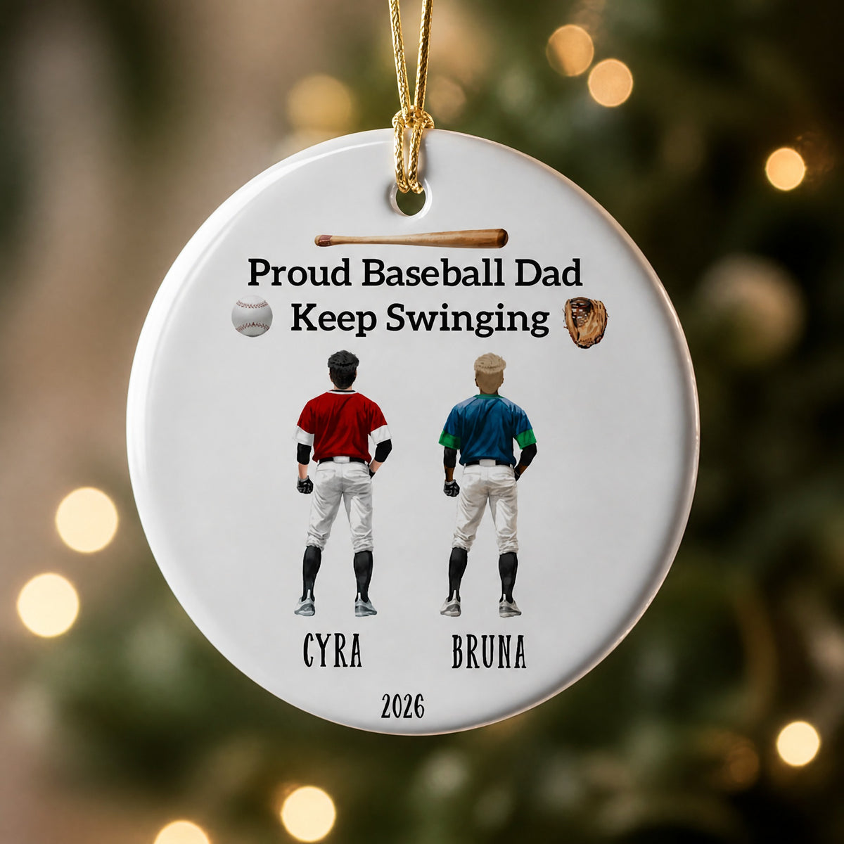 Custom Dad And Son Ceramic Ornament - Personalized Christmas Gift For Proud Baseball Family