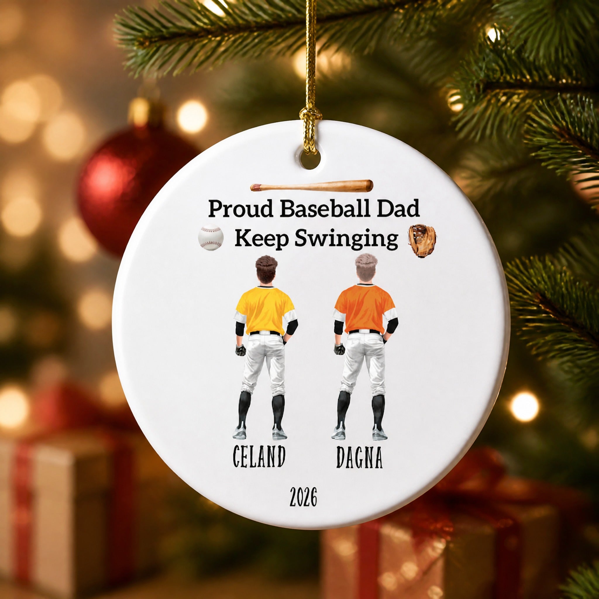 Custom Dad And Son Ceramic Ornament - Personalized Christmas Gift For Proud Baseball Family
