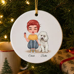 Personalized Girl And Poodle Dog Ceramic Ornament - Custom Christmas Gift For Dog Pet Lover
