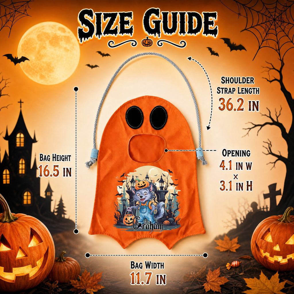 Custom Name Spooky Halloween Candy Bag,Ghost Halloween Trick or Treat Bag for Kids